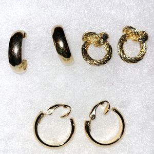 Vintage Trifari Gold-tone Clip-On Hoop Earrings, Twisted Rope Knot Post, Loops